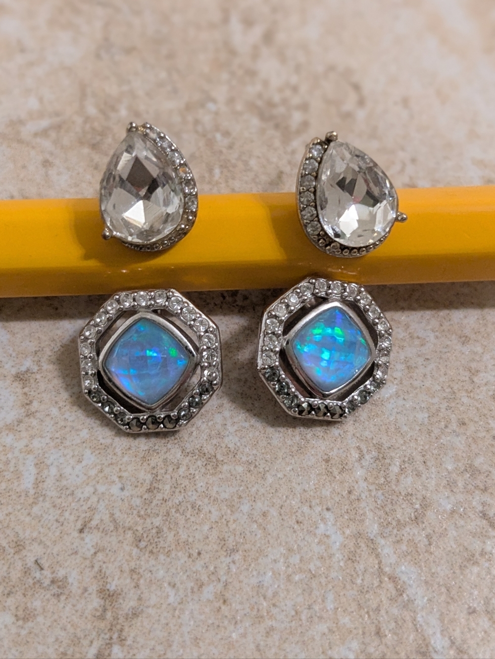 Authentic Judith Jack 925 Sterling Silver Opal Swarovski Crystal Jacket Earrings